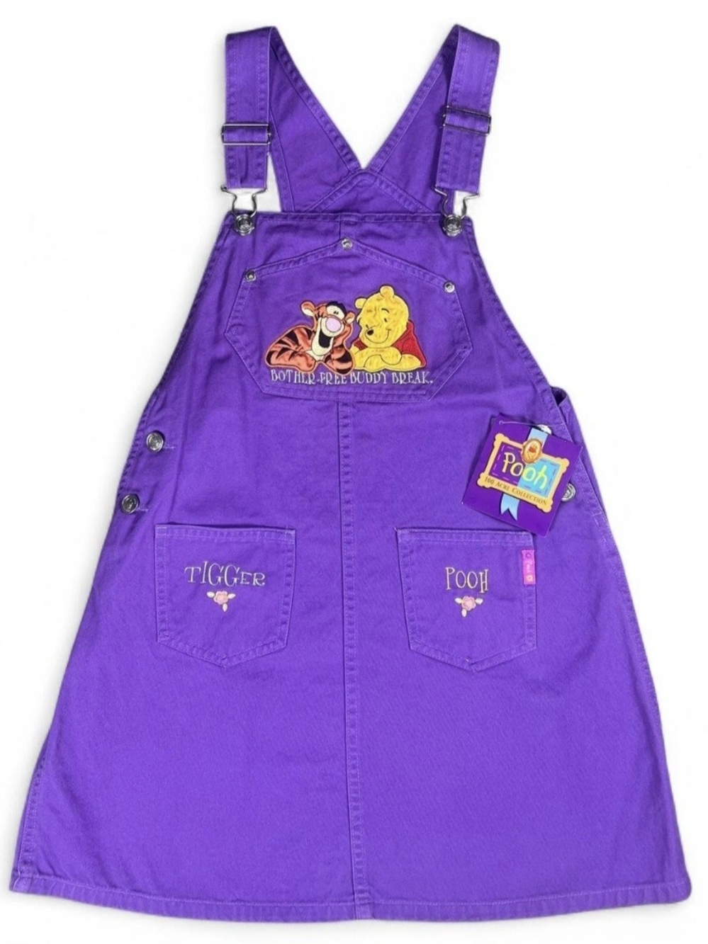 Vintage 90s/Y2K Disney Winnie the Pooh 100 Acre Collection Purple Denim Overall